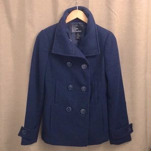 Navy blue herringbone pea coat